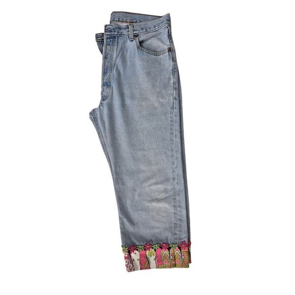 VTG 2001 Levi’s 3 Sisters 501 Women’s Cropped Upcycled Flip Flop Hem Jeans 36x22 - Picture 5 of 5